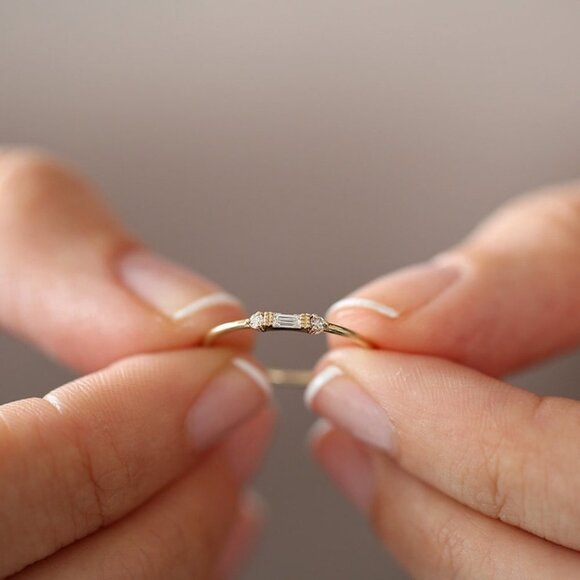 ✨ Gold White Chic Rectangle Round Gems Dainty Ring for Women, VIP176 - Picture 5 of 5